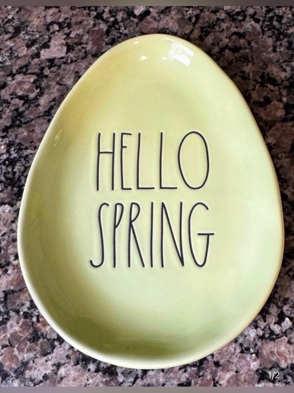 Rae Dunn Spring Themed Green Egg Shaped Plate